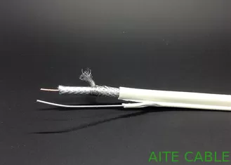 China RG6-M PVC blanco del cable coaxial de 75 ohmios al aire libre con el alambre de descenso de acero galvanizado del mensajero CATV proveedor